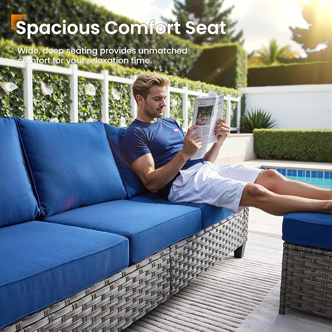 CAODOC Wicker Patio Furniture Set,8 Pieces Modern Outdoor Conversation Set Sectional Sofa with Cushion and Ottomans for Garden, Poolside, Backyard