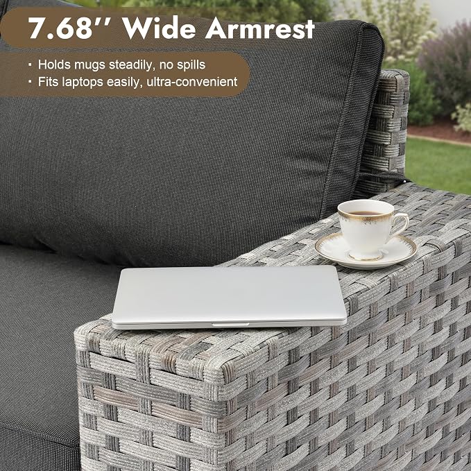 12 Pieces Patio Furniture Set, Wicker Outdoor Sectional Sofa with Coffee Table Comfy Cushions, Modern Modular Deep Seat Rattan Couch Conversation Set for Backyard Porch Yard,Black
