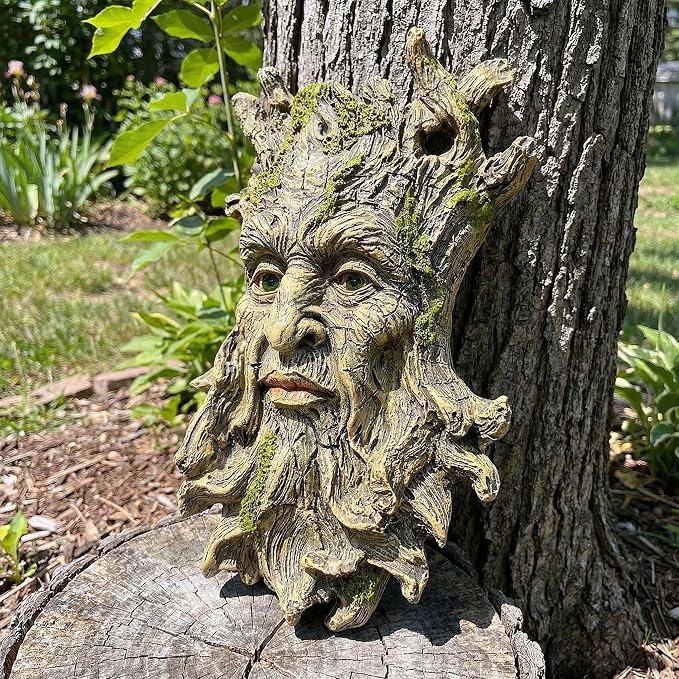 10.3" Whimsical Tree Face Sculpture, Garden Peeker Statue, Outdoor Trunk Tree Huggers Art, Landscape Accent Ornament, Hanging Fairy Elve Figurine for Yard Art, Trees Decor Wall Mounted Statues