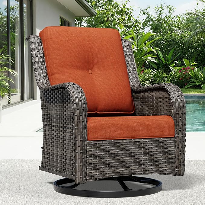 Joyside Outdoor Swivel Rocker Patio Chairs, Wicker Patio Furniture with High Back, Deep Seating, Wide Armrest, Thickened Cushions, Outdoor Rattan Furniture for Deck, Porch Use