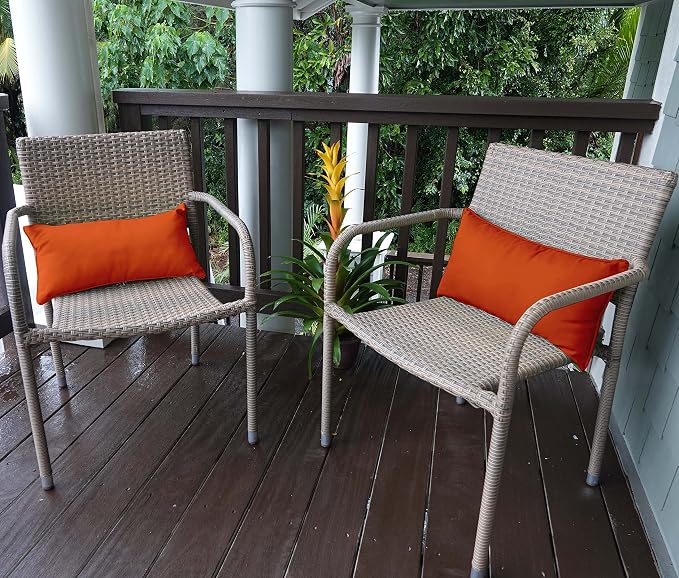 Indoor/Outdoor Polyester Fabric Lumbar Pillow Cover, All-Weather Waterproof Rectangular Cushion Case for Patio Furniture, 12 x 18 Set of 2 -Orange