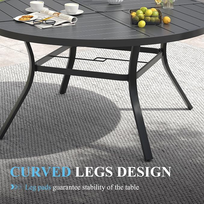 VICLLAX Outdoor Table and Chairs Set of 8, Metal Patio Dining Set-59.9" Round Dining Table and 8 Swivel Chairs for Deck, Lawn and Garden, Black Table and Chairs