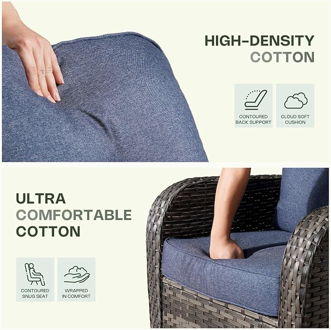 2-Piece Patio Furniture Set, Outdoor Wicker Furniture with Coffee Table, All Weather High Back Loveseat Patio Chairs, Modern Rattan Outdoor Chairs Conversation Set for Porch, Garden,Denim Blue