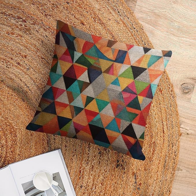 Sofa Pillows Colorful Fun Aesthetic Mid Century Modern Gomestry Pillowcases 18"x18" Vintage Geometric Square Pillow Cover Home Decoration for Sofa Couch Living Bed Room Gfit for Teacher