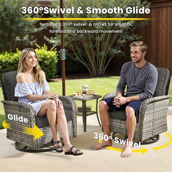 7 Pieces Outdoor Patio Furniture Set with Coffee Table, All Weather Wicker Patio Conversation Sets with Rocking Chairs, Balcony Furniture Sets for Backyard, Garden, Poolside, Black