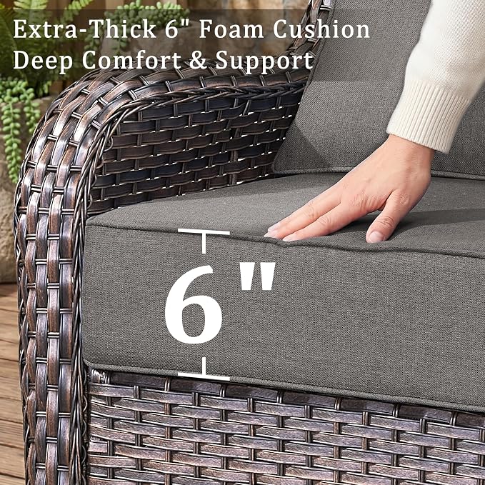 Luxury 6" Thick Cushion 11 Pieces Wicker Patio Furniture Set with 41”Fire Table, Outdoor Conversation Set with Swivel Rocker Chairs Set of 4 and Patio Couch for Deck Porch Yard and Poolside