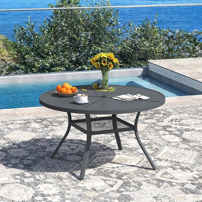 DIFY 5 Piece Outdoor Dining Set, Metal Patio Table and Chairs Set, 40.6" Round Dining Table & 4 Padded Textilene Swivel Patio Chairs, Outdoor Furniture Set for Garden Backyard Porch, Grey