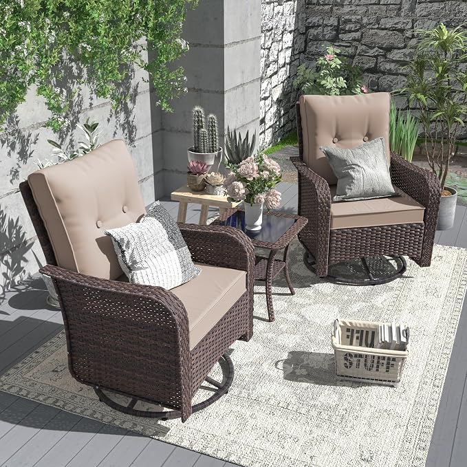 ALAULM 8 Pieces Patio Furniture Set with 2 Swivel Chairs Wicker Patio Conversation Set, Outdoor Sectional Furniture w/Coffee Table & Washable Seat Cushions-Sand