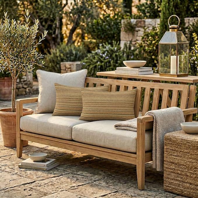 RSH DECOR: Designer Select Outdura Lumbar Throw Pillows Set of 2 | 20" x 12" | Water and Fade-Resistant Performance Fabric | Indoor Outdoor Accent Pillows | Made in USA (Moran Sonoma)