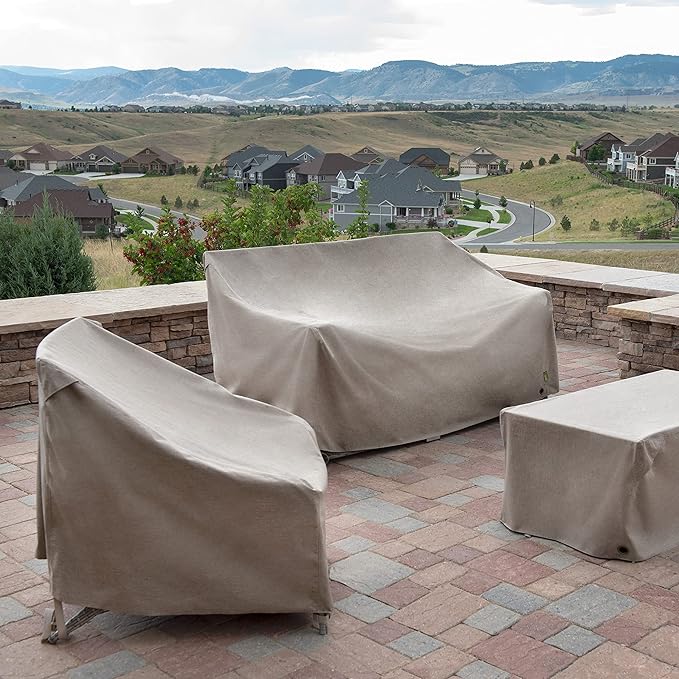 Modern Leisure Garrison Patio Loveseat Cover - Weather-Resistant Fabric - Outdoor Furniture Protection Perfect for Patio, Deck, and Porch - 66"L x 40"W x 39"H - Sandstone