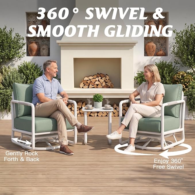 Outdoor Aluminum Patio Furniture Set with with 6.5" Thick Cushions,10-Piece Outdoor Sectional Conversation Set with Swivel Chairs,All-Weather Patio Set for Backyard & Deck，White