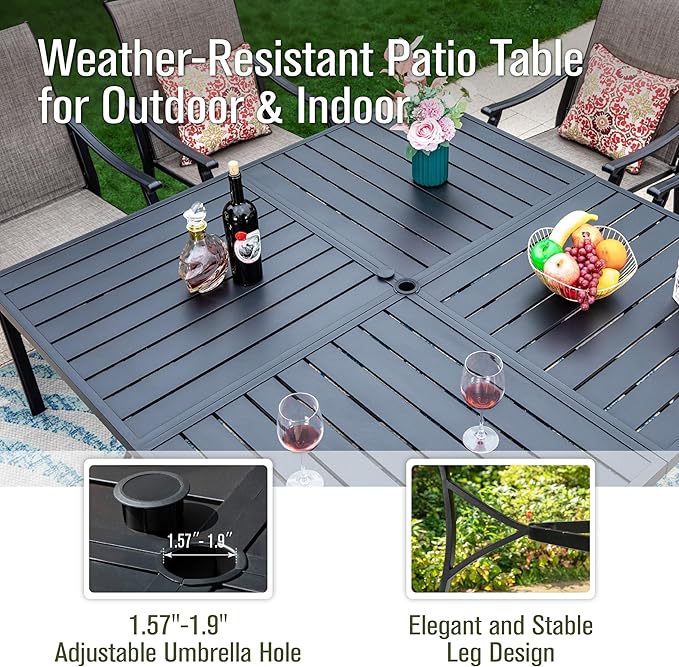 Sophia & William Patio Dining Set 9 Pieces, 8 Quick Dry Textilene Chairs and 1 Large Square Outdoor Dining Table, Durable All-Weather Patio Furniture for Lawn, Park, and Courtyard Support 350lbs