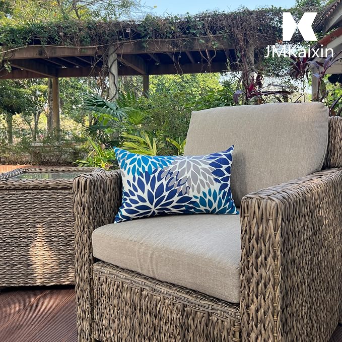 Outdoor Patio Lumbar Pillows, Pack of 2, 12"x20" | Fade Resistant Outdoor Waterproof Lumbar Pillow with Inners Decorative Garden Lumbar Cushions for Home Patio Terrace Sofa