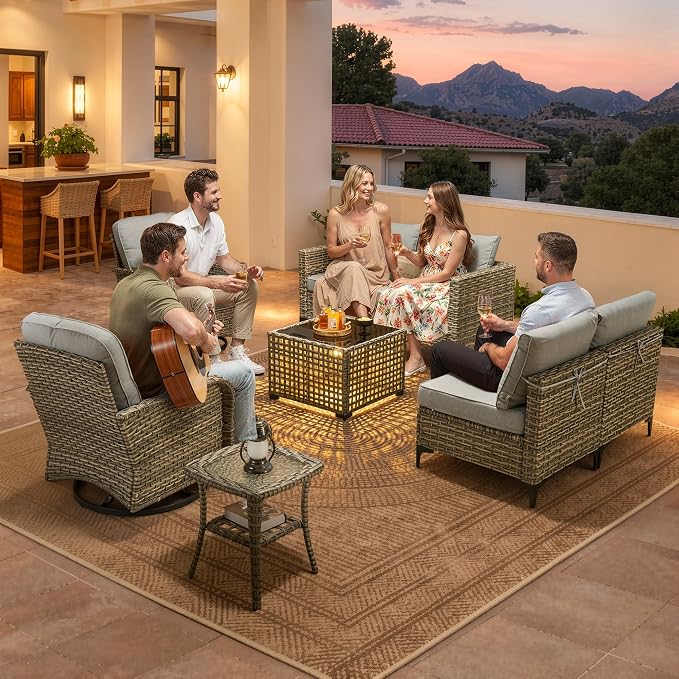 CAODOC Outdoor Sectional Patio Furniture Set,8 Pieces Wicker Conversation Sets L Shaped Couch,Out Door Sofa Outside Furniture with Swivel Chairs,Dark Gray