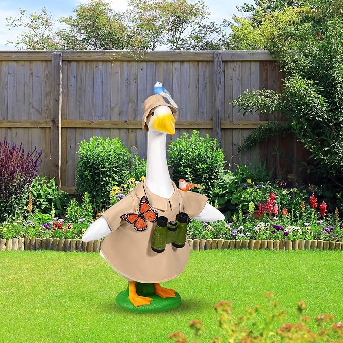 JcHrmers Bird Watching Porch Goose Outfits Lawn Porch Goose Clothes, Fits 23" Cement Plastic Goose Statue for Bird Lovers Outdoor Garden Yard Patio Art Decor
