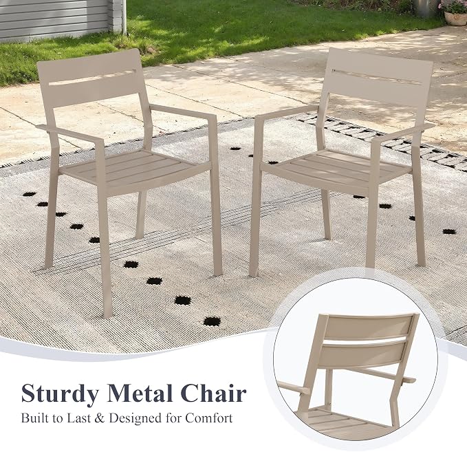 Patio Dining Set for 6, 63" Outdoor Dining Table and Chairs Set with Stackable Patio Chairs Outdoor Furniture for Garden Deck Backyard, Sandshell Table and Sandshell Chairs