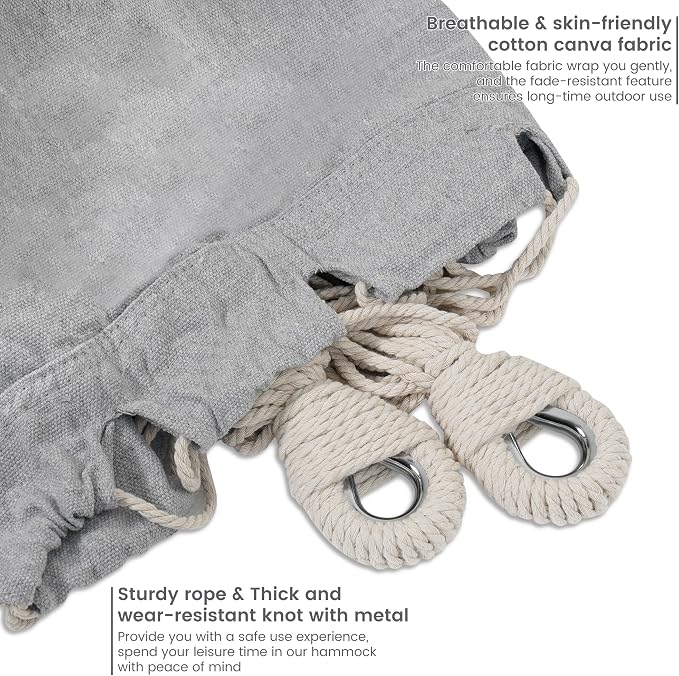 Lazy Daze Portable Hammock with Stand, Free Standing Hammocks for Indoor Outdoor Patio Yard, Has a Carrying Bag and Pillow, 9ft Hamacas Heavy Duty 2 Person Amaca 450 lbs Capacity(Light Gray)