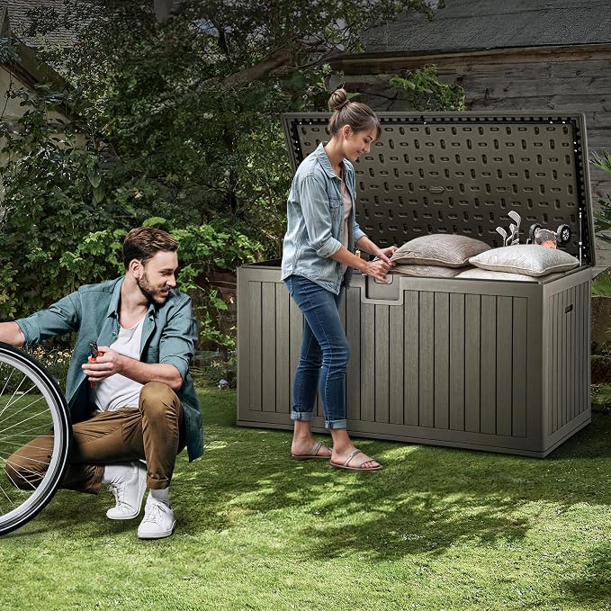 YITAHOME 230 Gallon Large Deck Box with Divider & Side Handles, Outdoor Double-Wall Storage for Patio Furniture Cushions, Garden Pool Accessories, Water Resistant & Lockable