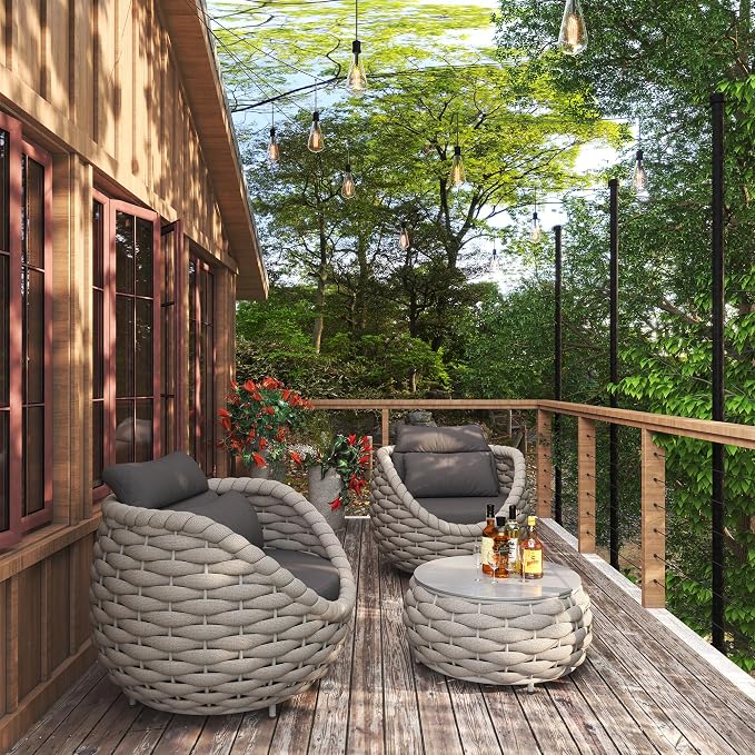 Conversation Set Aluminum Outdoor & Indoor Sofa Modern Patio Furniture Set with Soft Cushion and Coffee Table for Balcony Garden (Grey Mix)