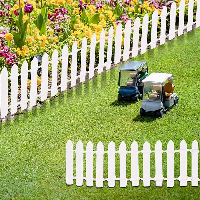 Prsildan 40 Inches Miniature Fairy Garden Fence, DIY Wood Picket Fence Mini Ornament