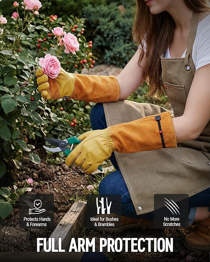 WORKPRO Gardening Gloves, Long Leather Garden Gloves for Women & Men | Thorn-Proof Gardening Gloves, Long Forearm Protection, Work Gloves for Rose, Bush, Blackberry & Cactus, for Yard & Garden