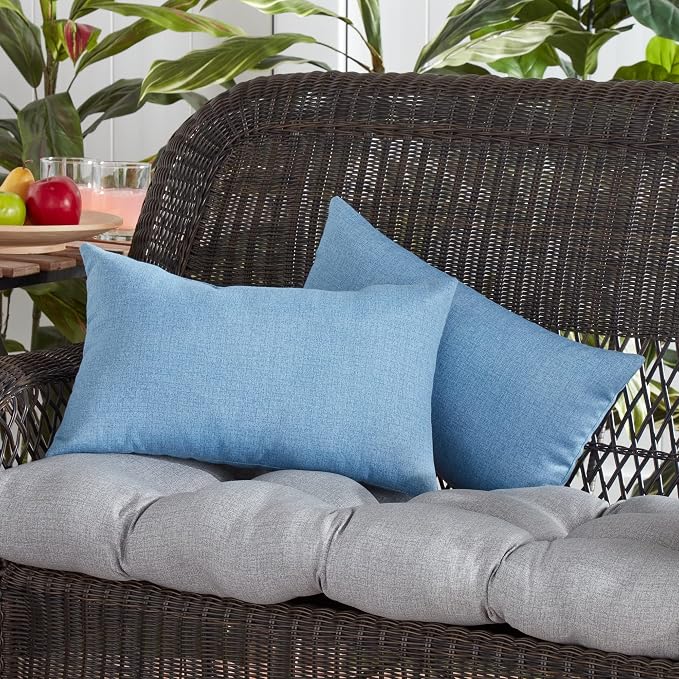 Greendale Home Fashions 2-Pack Outdoor 19x12 inch Rectangle Decorative Throw Pillow, Blue Heather