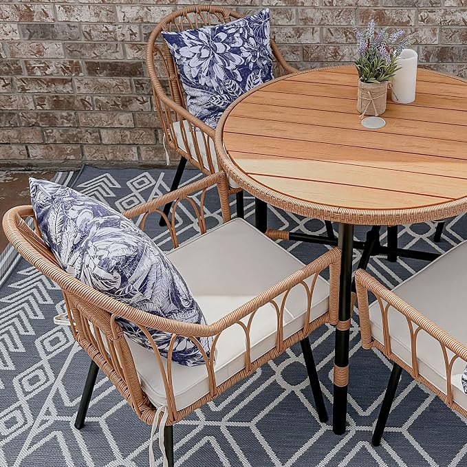 YITAHOME 4 Pieces Rattan Wicker Dinning Chairs, Outdoor Indoor Patio Furniture Set with Cushion and Curved Back All Weather Bistro Chair for Garden Backyard Porch Poolside Restaurant (Beige)