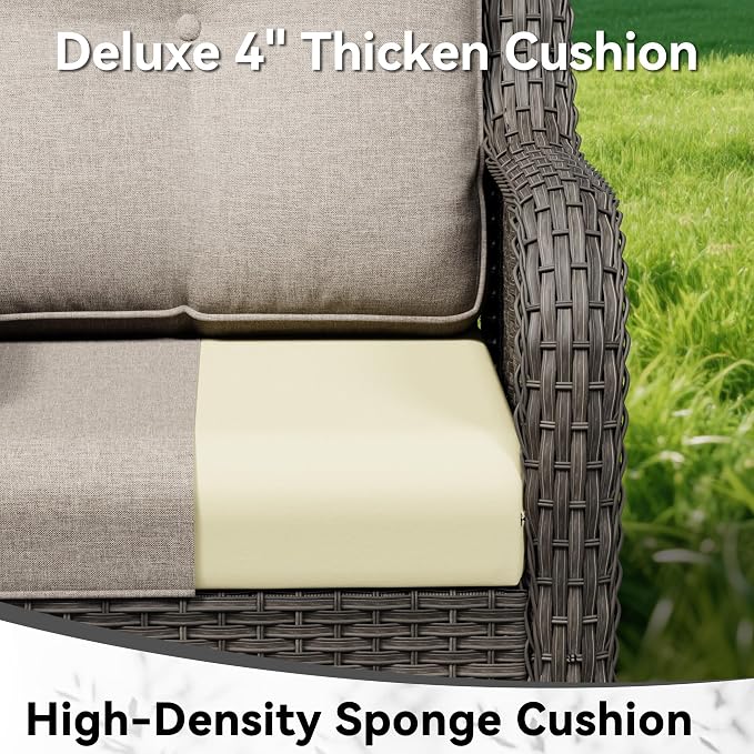 5 Piece Outdoor Wicker Patio Furniture Set, Patio Chairs Set with Thickened Olefin Cushions, High Back and Deep Seating, Hand-Woven PE Rattan for Porch, Deck