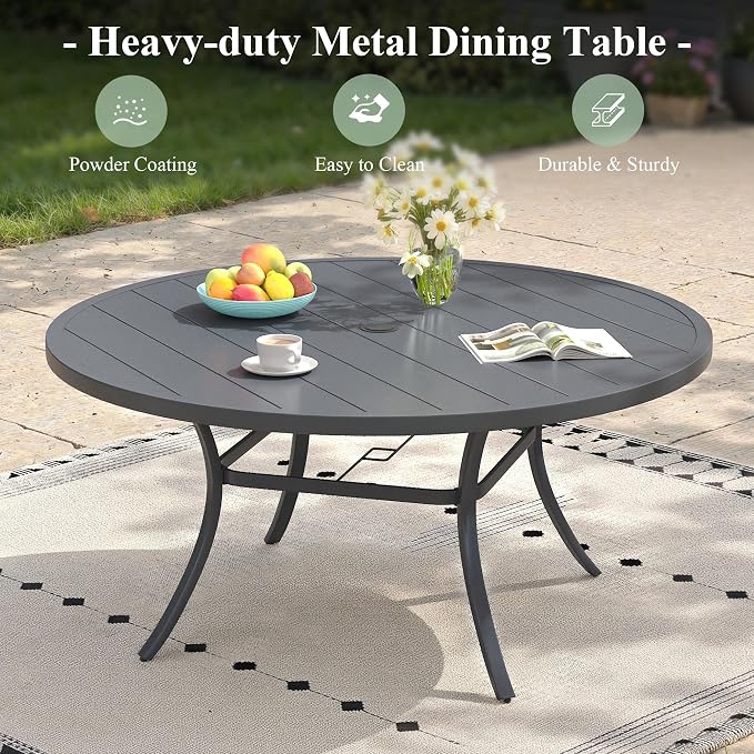 7 Pieces Round Patio Dining Set, Outdoor Furniture of 50" Round Patio Table and Patio Swivel Chairs for Backyard Lawn Garden, Dark Grey Table and Grey Chairs