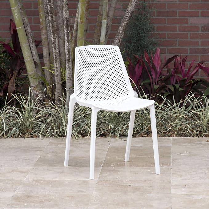 Urban Elements Melbourne 5-Piece Patio Furniture Set | Teak Finish 100% FSC Eucalyptus Wood | Backyard Furniture, Outside Table and Chairs, Round Outdoor Dining Set, White