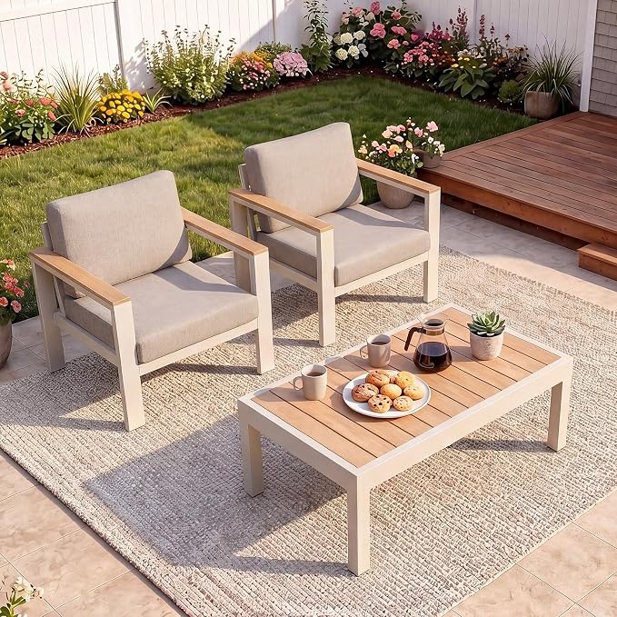 5-Seater Aluminum Patio Furniture Set, Outdoor Patio Conversation Set with 2 Chairs+3-Seat Sofa+Coffee Table, 1.5mm Thick Weather Resistant Frame, Removable Waterproof Cushions for Balcony Backyard