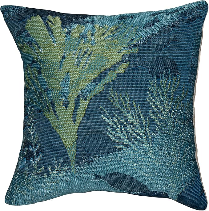 Liora Manne MARINA Indoor/Outdoor Power Loomed Easy Care Pillow - Transitional Graphic Botanical Beach Colorful (Coral Garden Lapis) (18" x 18")