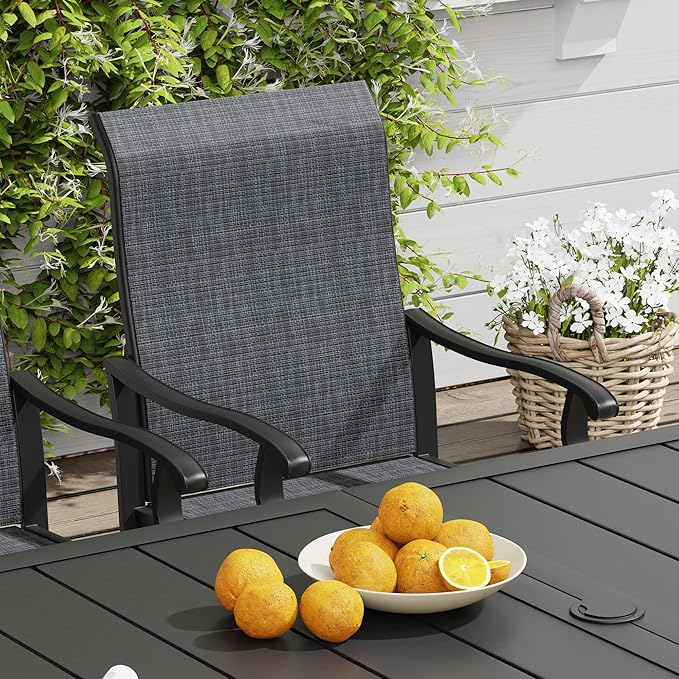 VICLLAX 5 Pieces Patio Dining Set, Patio Furniture Set of 4 Patio Swivel Dining Chairs and Square Patio Table, Dark Charcoal Chairs & Walnut Tabletop