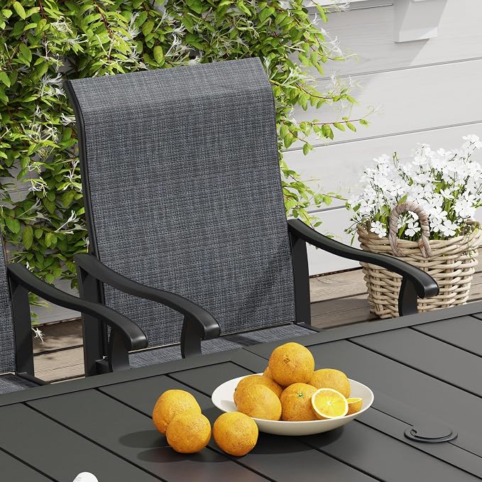 VICLLAX 7 Pieces Patio Dining Set, Patio Furniture Set of 6 Patio Swivel Dining Chairs and 50" Patio Spliced Round Tabletop, Dark Charcoal Chairs & Walnut Tabletop