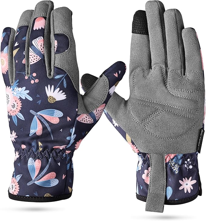 WORKPRO Floral Garden Gloves for Women, Gardening Gloves for Women/Ladies | Printed Breathable Working Gloves, Touchscreen Design, No-Slip Palm Grip, for Weeding, Planting, Raking and Pruning