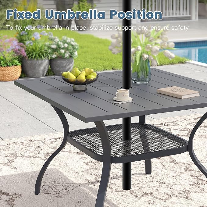 DIFY 5 Pieces Outdoor Patio Dining Set for 4, 37.8" Metal Square Dining Table and 4 Textilene Patio Swivel Chairs with Curved Armrests, Outdoor Table and Chairs, Grey