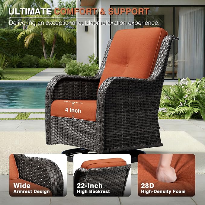 Joyside 9 Piece Wicker Patio Furniture Set, Outdoor Swivel Rocker Patio Chairs with High Back, Deep Seating, Wide Armrest, Thickened Cushions, Outdoor Furniture for Deck, Porch Use
