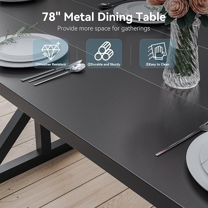 ALAULM 7-Piece Patio Dining Set,Outdoor Metal Dining Set with 2 Swivel Chairs & Rectangle Table with 1.5 Umbrella Hole, Patio Dining Table and Chairs for Backyard,Navy