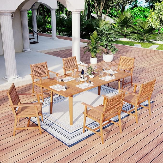 MFSTUDIO Patio Dining Chairs, Set of 2, Acacia Wood & Rattan, Natural Wood | Breathable, Supports 300 lb, For Garden