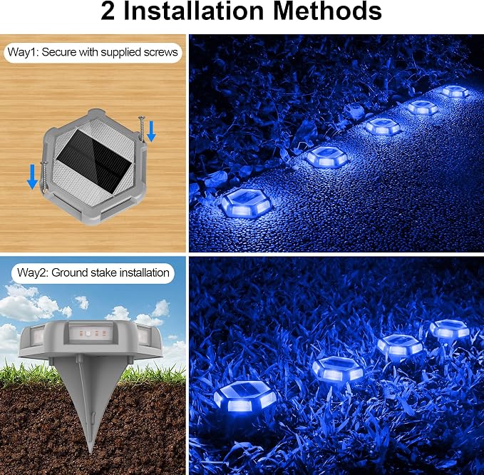 Solar Dock Lights Outdoor Waterproof, 12 Pack Blue LED Solar Driveway Lights with Aluminum Housing, Solar Deck Lights for Dock, Marina, Driveway Marker, Pathway, Step, Yard