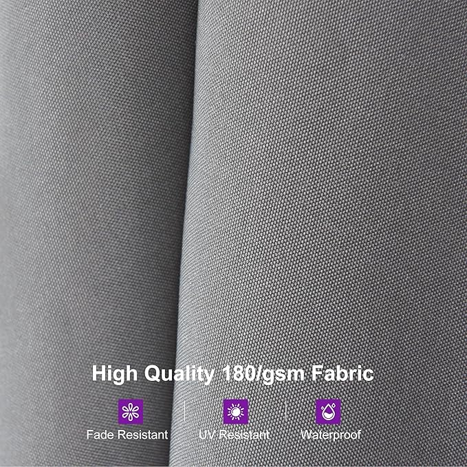 PURPLE LEAF 14ft Patio Umbrella with Solar Lights Outdoor Double-Sided Market Umbrella with Base Included Rectangle Table Umbrella for Pool Garden Backyard, Grey