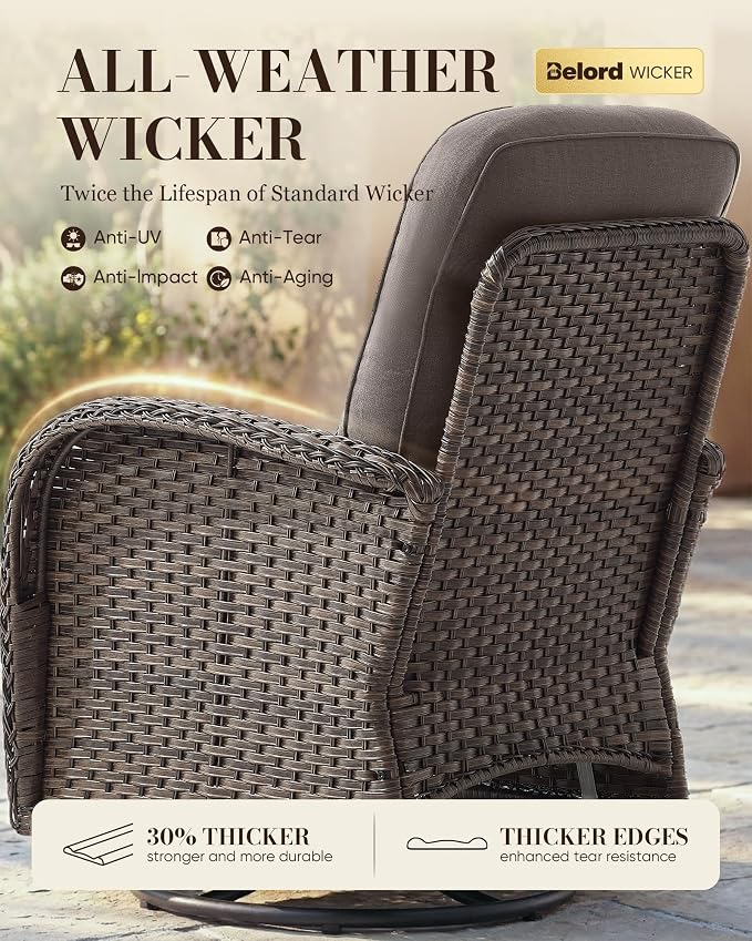 Belord Upgraded 6“ Cushion Luxury 10 Piece Patio Furniture Set - All Weather Wicker Outdoor Furniture with Swivel Rocker Patio Chairs, High Back Conversation Set for Deck Yard Porch - Brown/Grey