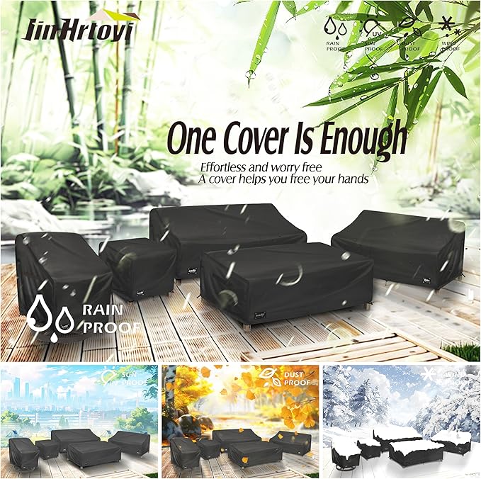 JinHrtoyi 2-Seater Patio Loveseat Cover, 60Wx38Dx35H inches Outdoor Furniture Covers Waterproof,100% Waterproof Heavy Duty Patio Furniture Covers,Black Minimalism Style Outdoor Sofa Cover