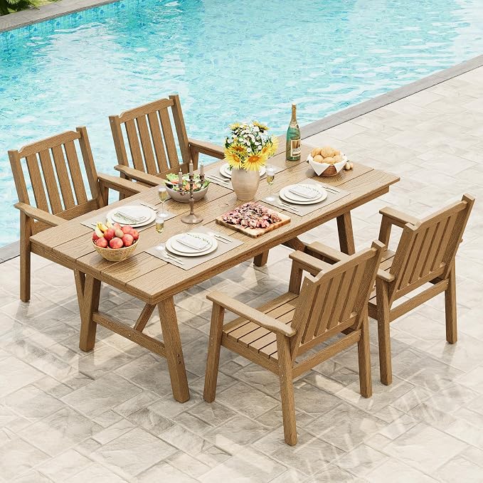 GAOMON Outdoor Patio Dining Chairs Set of 4, All-Weather HDPE Garden Dining Chairs with Armrests, Wide Seat and Sturdy Frame,Waterproof Design, for Garden, Backyard, Deck, Natur