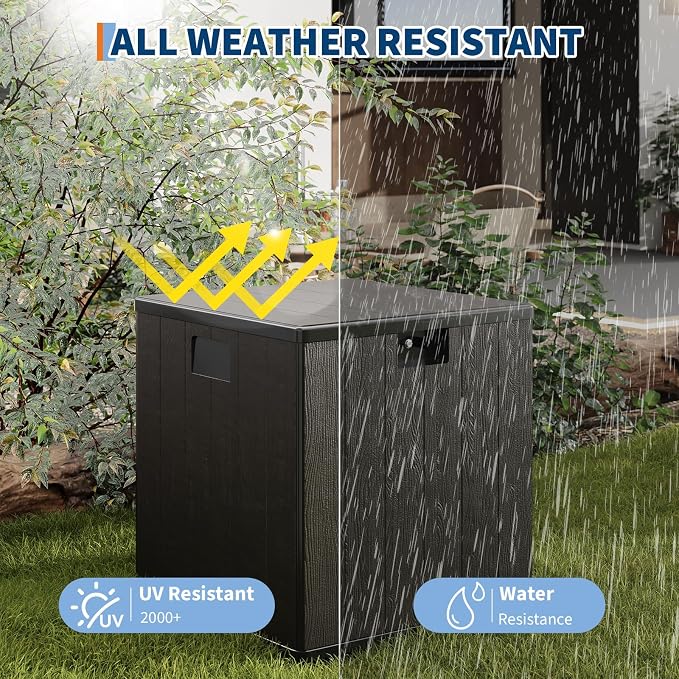 IDEALHOUSE 28 Gallon Deck Box, Waterproof Outdoor Storage Box with Lockable Lid, Heavy-Duty Resin Patio Furniture Cushion Storage Container for Garden, Backyard and Poolside, Black
