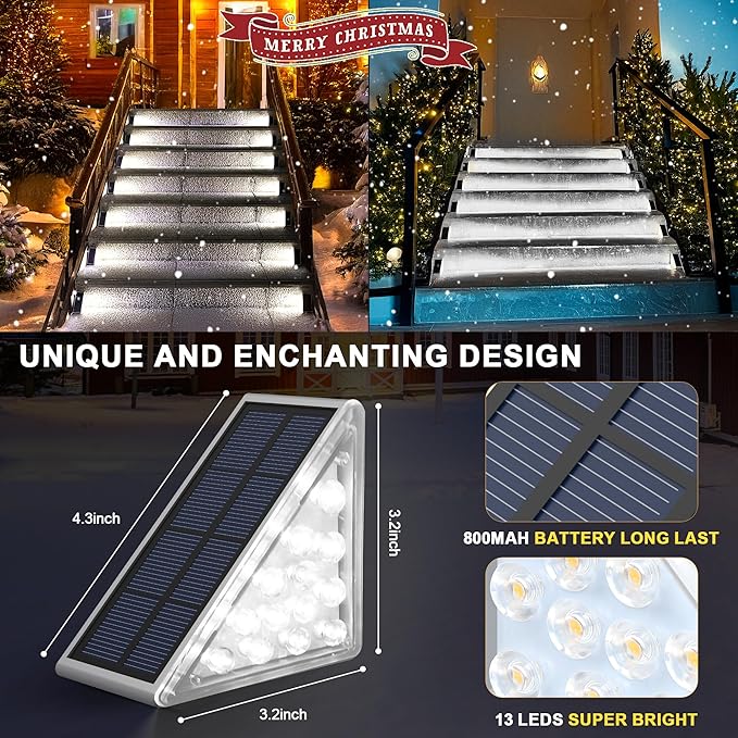 AUDLES LED Solar Step Lights Waterproof Outdoor Stair Lights, Solar Deck Light Outdoor Decor IP67 Solar Lights for Yard, Patio, Garden, Walkways, Front Door, Pathway, Driveway (8)
