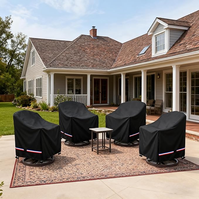 Patio Chair Covers Waterproof Swivel Outdoor Chair Cover, 30W x 34D x 36H Inches Patio Furniture Covers 4 Pack (Black)