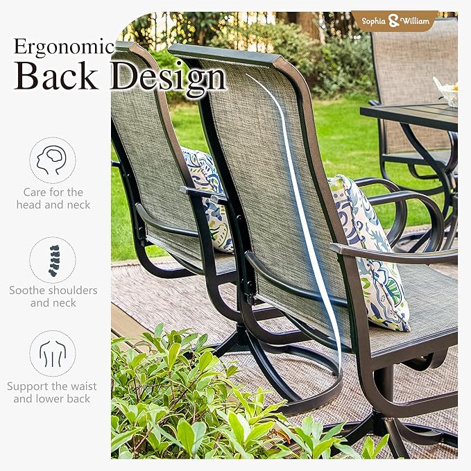 Sophia & William Patio Set with Umbrella Outdoor Dining Set for 6 with 13ft Umbrella Blue, 6 x Patio Chairs Brown, 1 Wood Like Outdoor Dining Table for Deck Lawn Garden (No Umbrella Base)