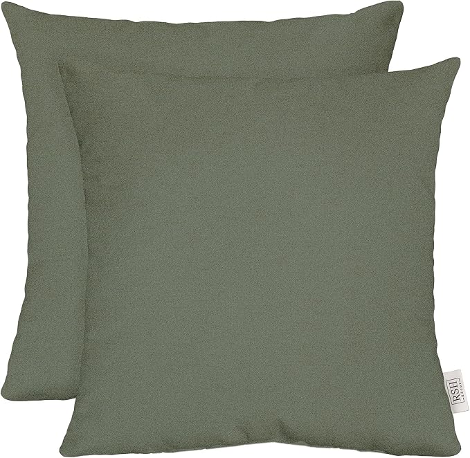 RSH DECOR: Sunbrella Square Throw Pillows Set of 2 | 20" x 20" | Water and Fade-Resistant Performance Fabric | Outdoor Pillow Covers with Down-Alternative Inserts | Made in USA (Cast Sage Green)