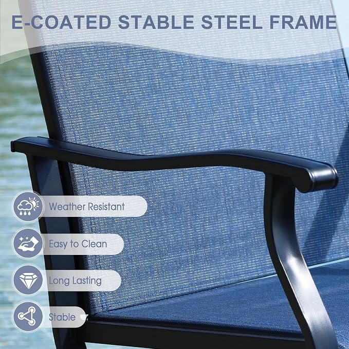 VICLLAX 5 Pieces Patio Dining Set, Patio Furniture Set of 4 Patio Swivel Dining Chairs and Square Patio Table, Navy Blue Chairs & Black Tabletop